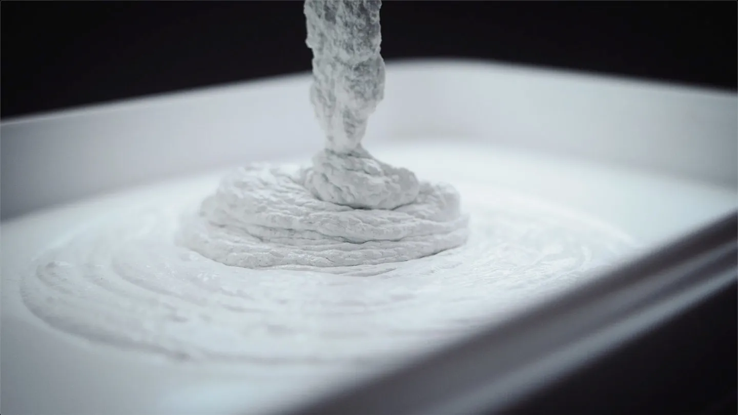 White compound being poured into a mould