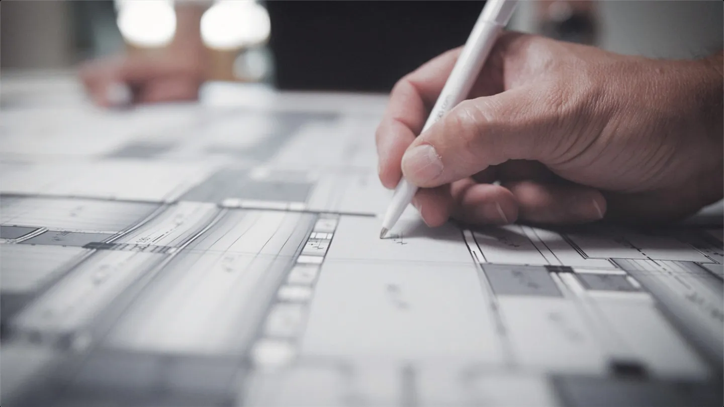 A hand drawing on an architectural plan